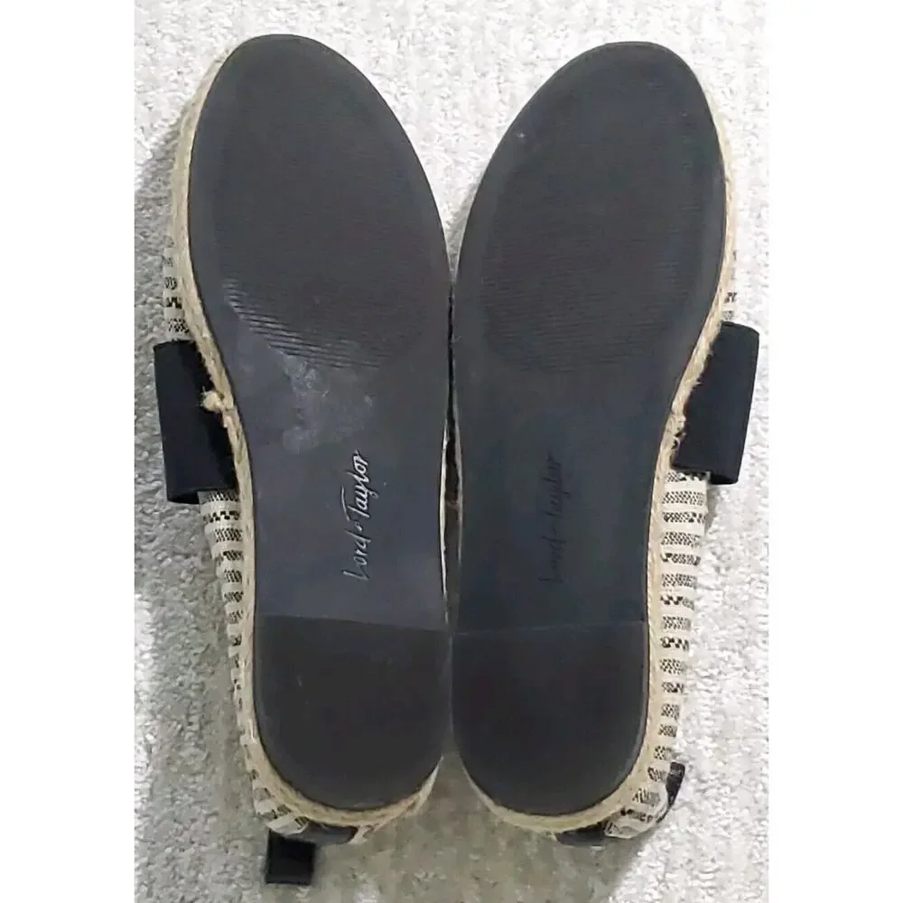 Lord & Taylor LR-Fyona 8.5M Striped Black Beige Rubber Sole Espadrille Flats